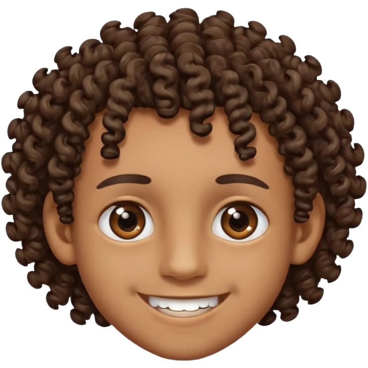 Brown skin boy with curly hair, smiling with braces, have one onyx eye color the other eye is light brown with a slit eyebrow emoji