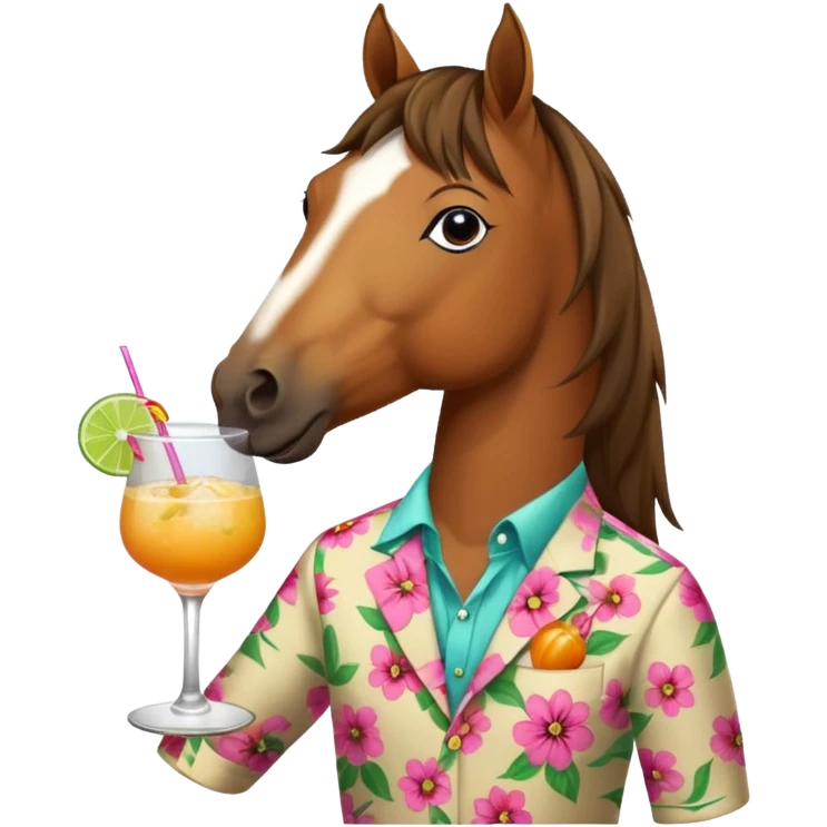  horse with flowered shirt character holding cocktail emoji