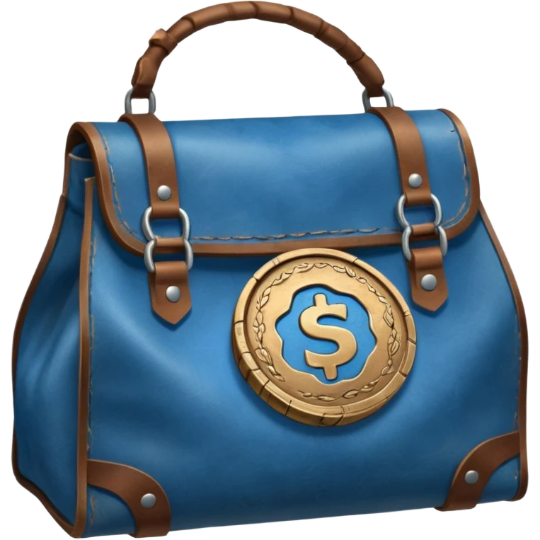 blue coins inside a brown leather bag  emoji