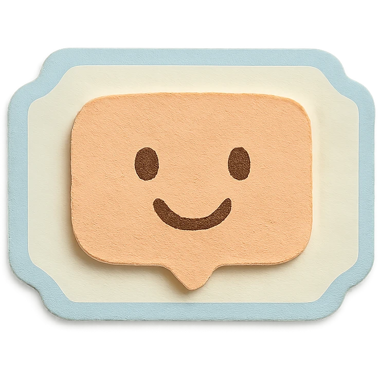 soft pastel hand-drawn label frame with soft edges, paper craft style, with a smiling face accent emoji