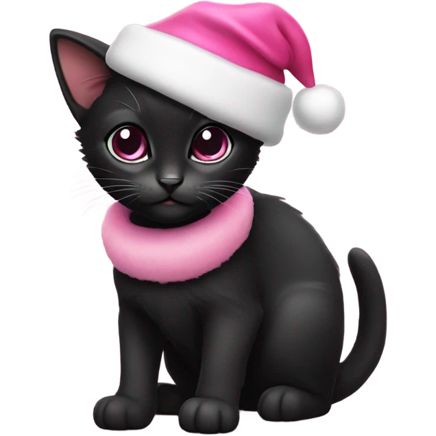 Black kitten with pink Santa hat emoji