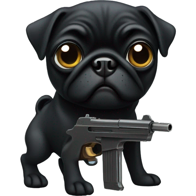 Black pug with gun emoji