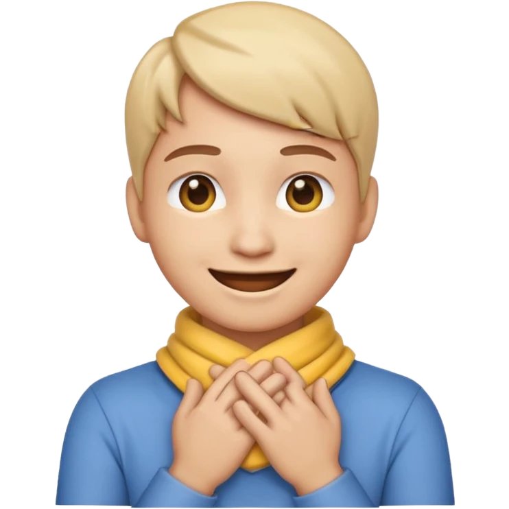 Emoji smiling with hands wrapped around neck emoji