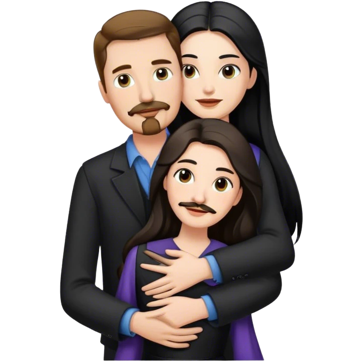 tall white man with brown hair goatee mustache hugging a pale woman with long black hair, wearing elegant clothing emoji