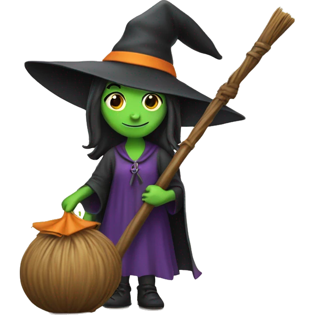 witch, broomstick, and book emoji