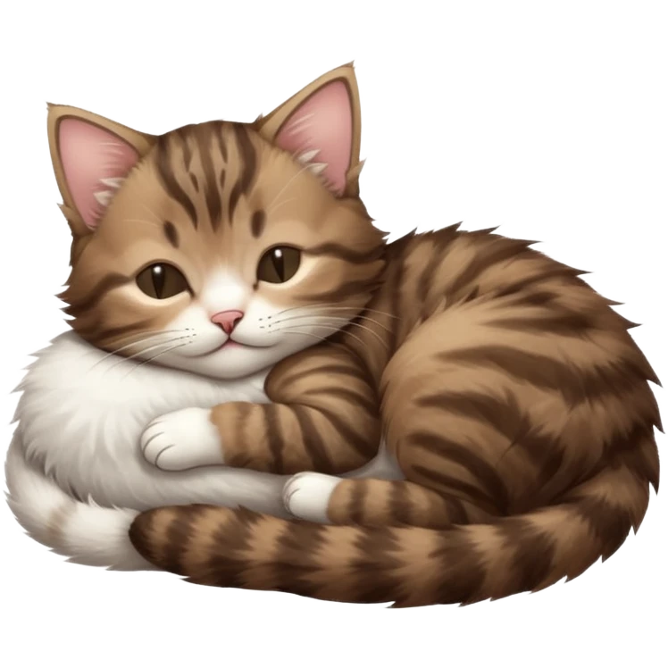 dark brown tabby and white kitten sleeping on its back emoji