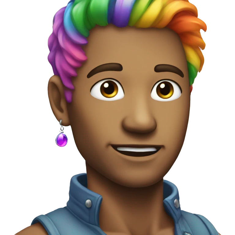 rainbow hair man with with an earring in his ear emoji