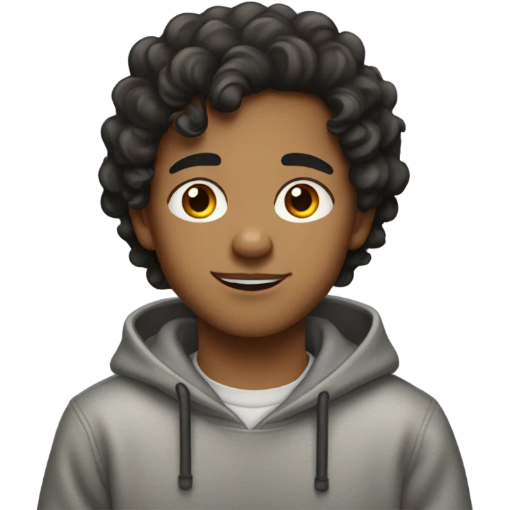 Mysterious Light Brown-skinned boy with beautiful black wavy hair and a Little moustache and with earrings wearing a grey sweat-shirt emoji