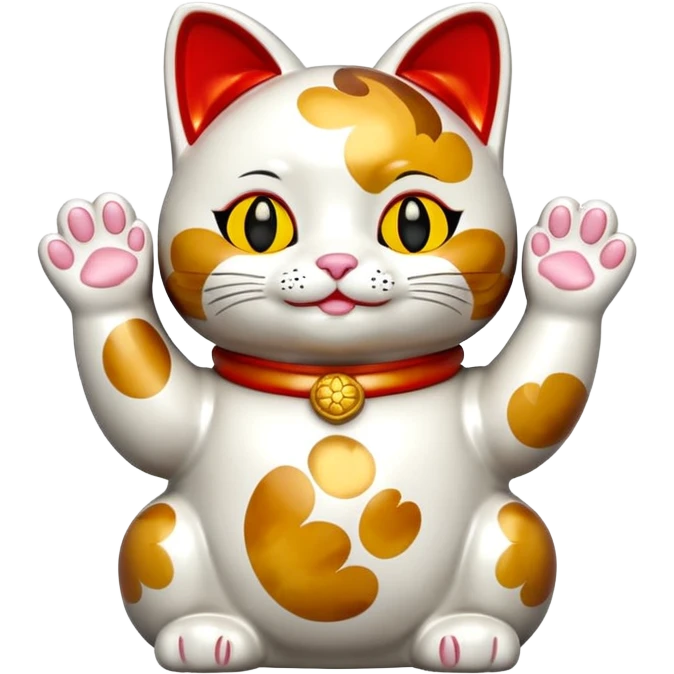 maneki neko, calico pattern, both paws raised emoji
