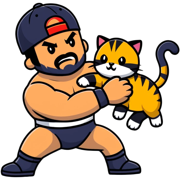 Razor Ramon wrestler from WWF defeating a cat wearing a cap emoji