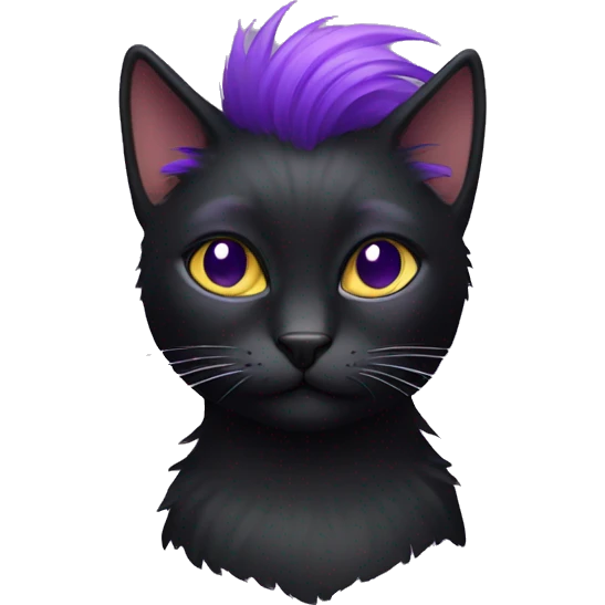 Black cat with violet Mohawk emoji