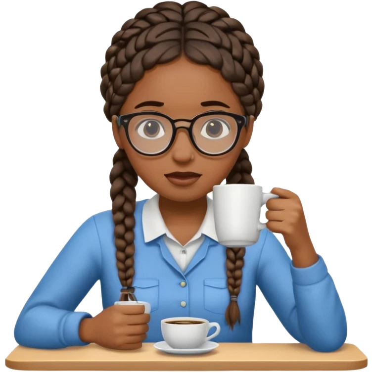 Make a black female software engineer with glasses  and braids coding, crying and drinking coffee emoji