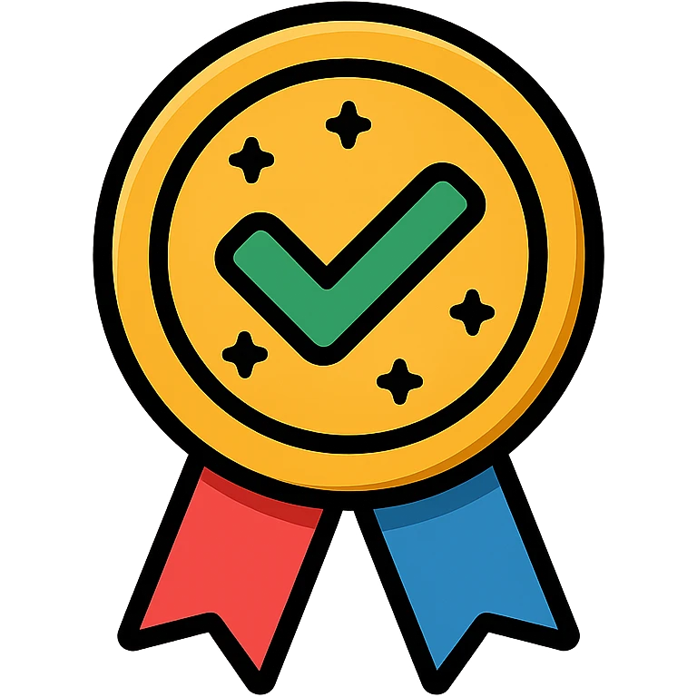 vector icon of a trusted product with gold and colorful elements, elegant and minimalist flat design, award badge style, 2D flat vector, trending icon look, soft shadows, no text, isolated on white background, perfect for commercial use emoji