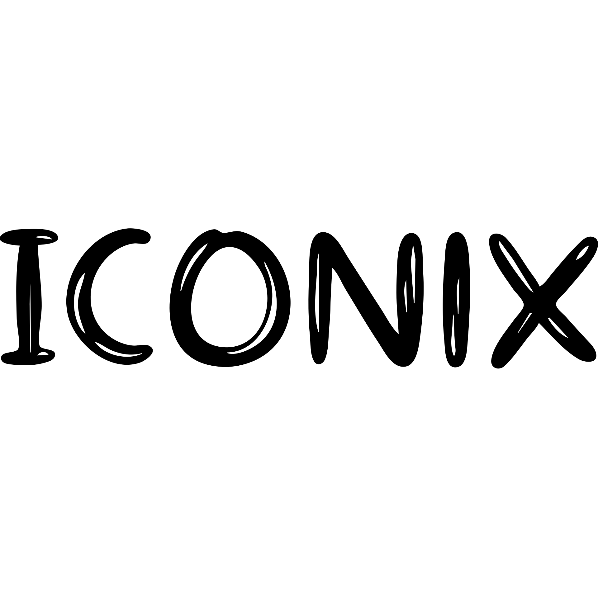 'ICONIX' text in hand drawn outlined icon style with no fill emoji