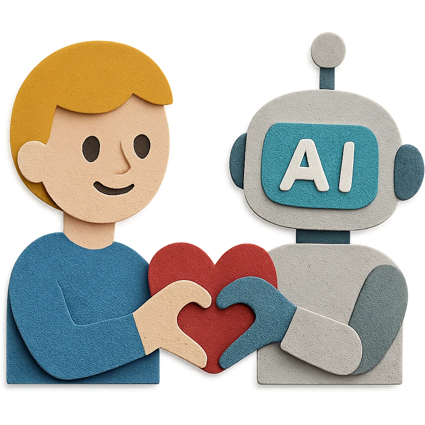 paper craft style of a person and AI forming a heart shape together emoji