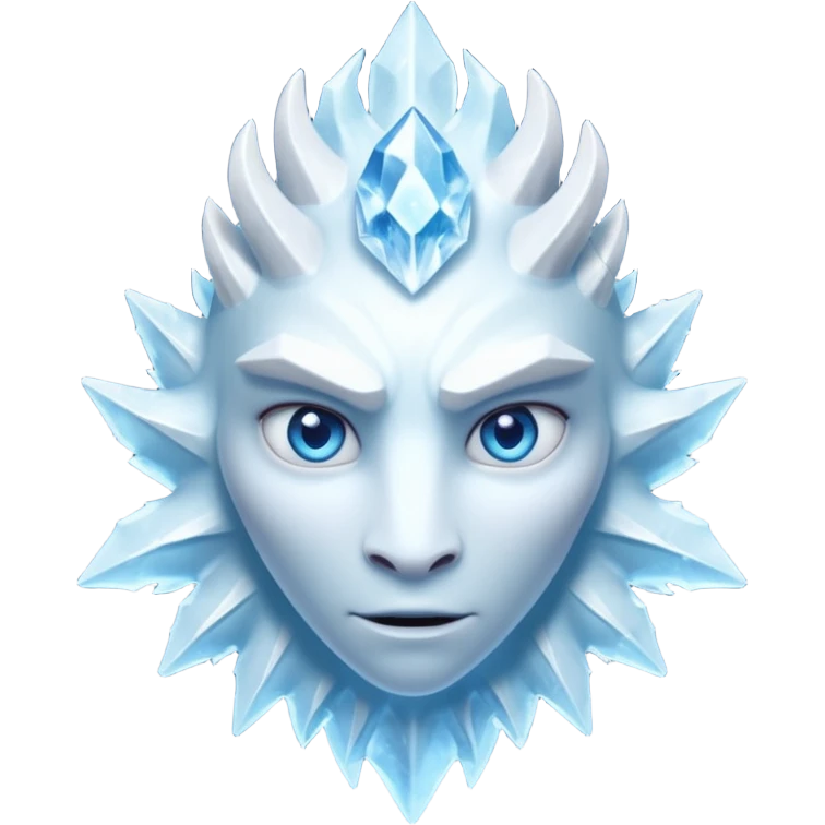 ice creature portrait, head and shoulders only, frozen crystal skin, glowing blue eyes, frost aura, sharp icy textures, fantasy winter vibe, 3D cartoon, mobile game icon style, clean background, no text, no watermark
 emoji