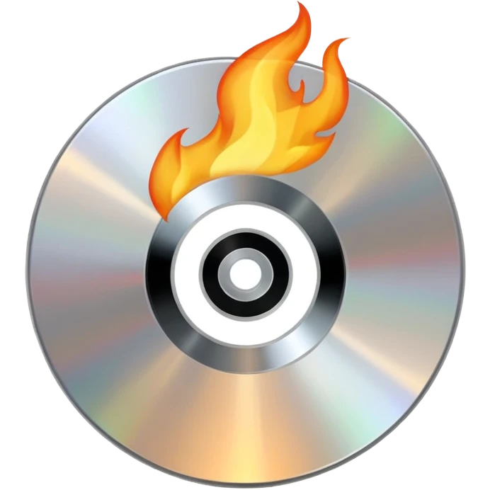 A minimalist CD disc with a subtle fire design, silver flames. emoji
