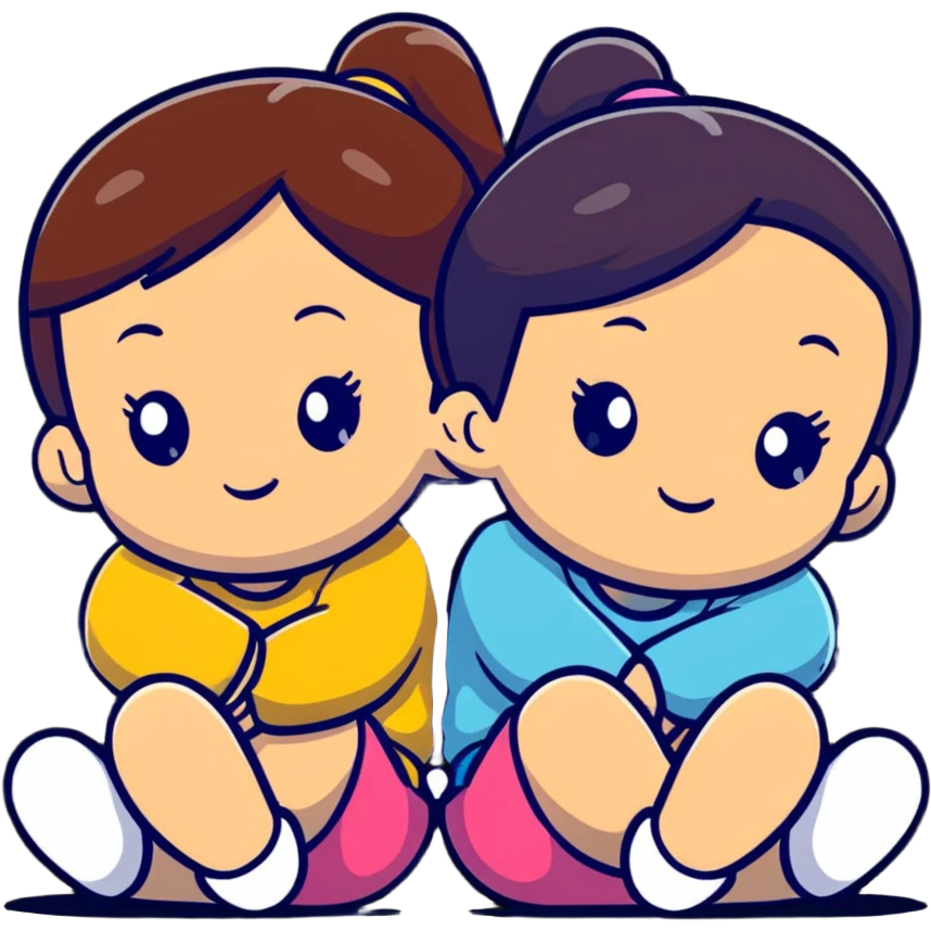 two girls sitting back to back with their cheeks touching emoji