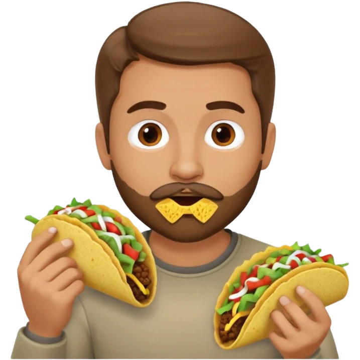 White man with brown hair and a gray goatee eating a taco emoji