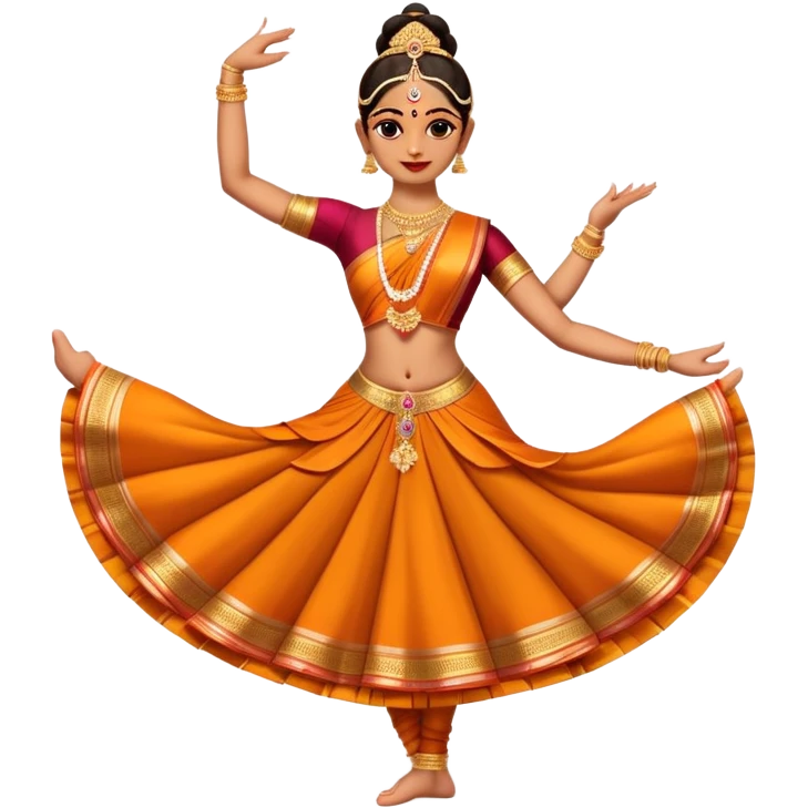 cinematic-realistic-bharatanatyam-dance-emoji,-depicted-as-an-elegant-classical-indian-dance-performance-with-graceful-poses,-intricate-costumes,-and-expressive-hand-gestures,-rendered-with-rich-textures-and-warm-dramatic-lighting, single dancer full body  emoji