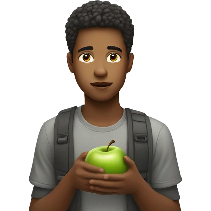 thoughtful young man indoors eat an apple emoji
