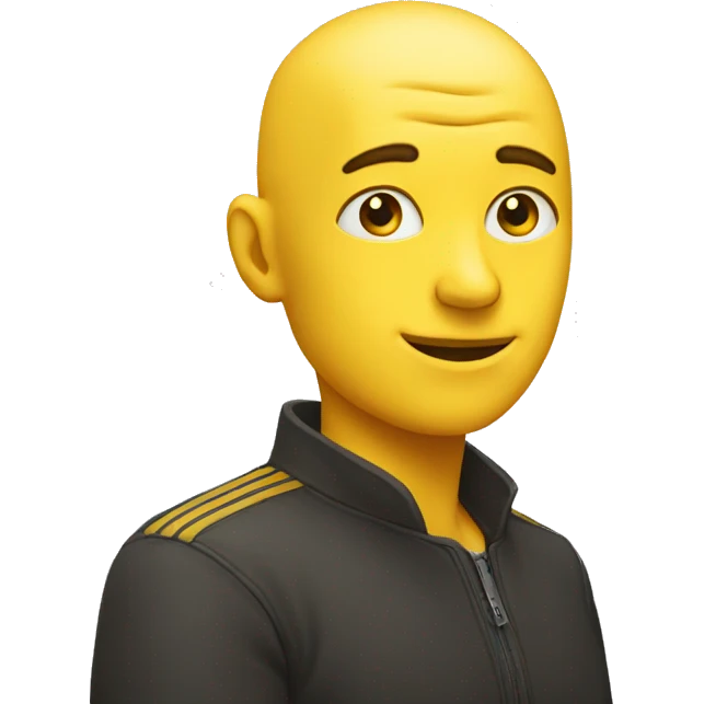 a yellow circle face without a hair that his pupils slightly turns left while slightly smiling emoji