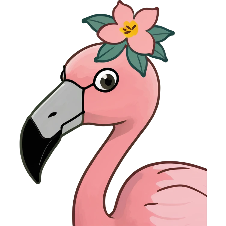Flamingo with a flower on its head emoji