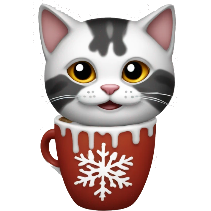 Christmas cat black and White with hot chocolate  emoji