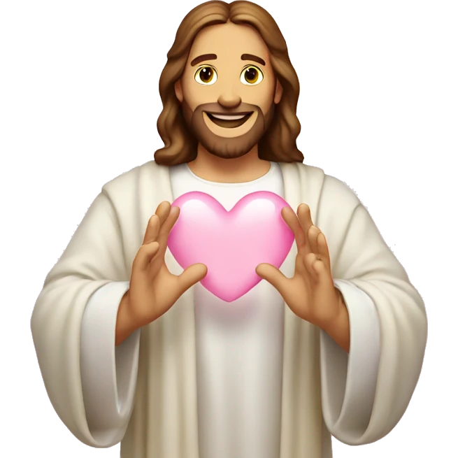 Smiling Jesus making light pink heart with hands emoji