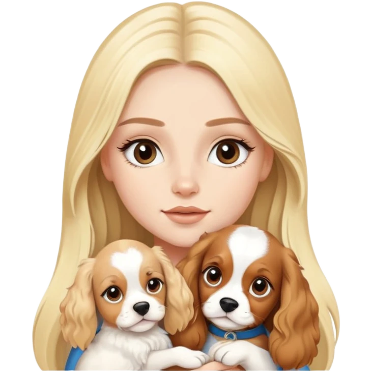 Pretty blonde girl with long hair and long eyelashes and a cavalier puppy emoji