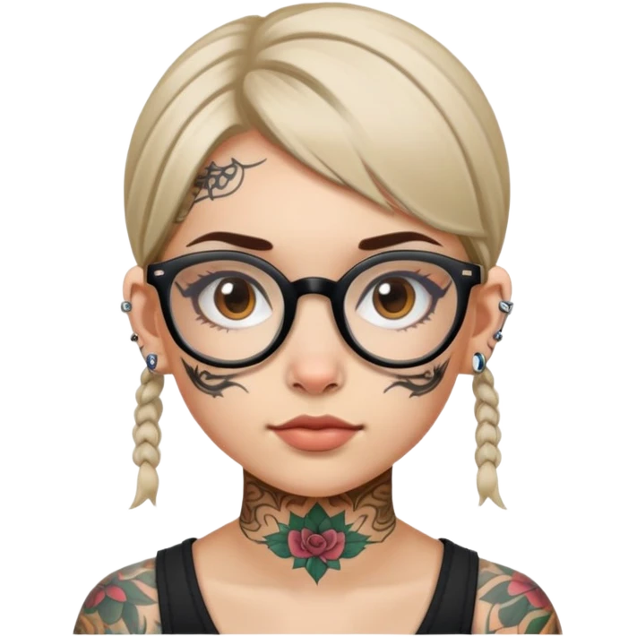young girl with face tattoos wearing glasses emoji