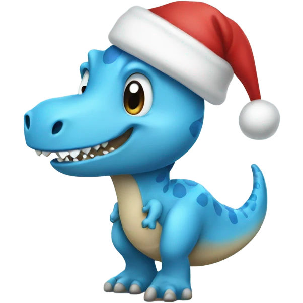 light blue dinosaur with christmas hat emoji