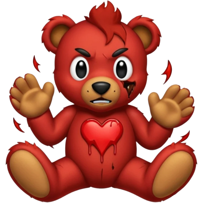 One red devil tearing up one brown teddy bear emoji