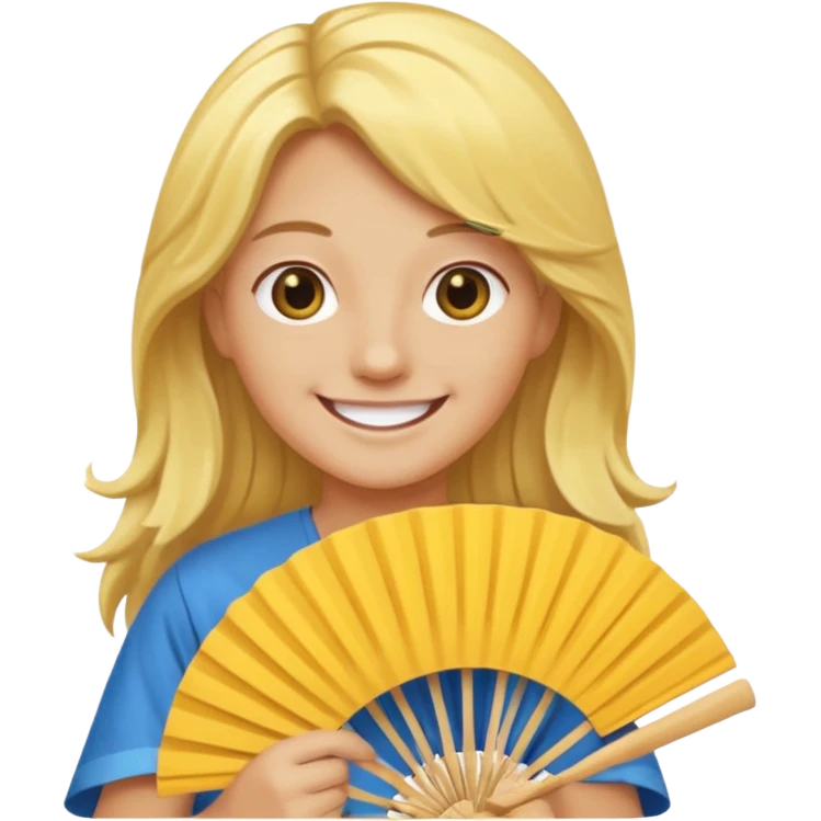 long yellow haired folding fan holder  emoji