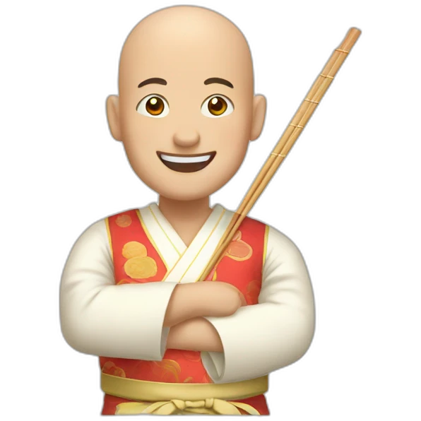 an happy bald man playing mikado emoji
