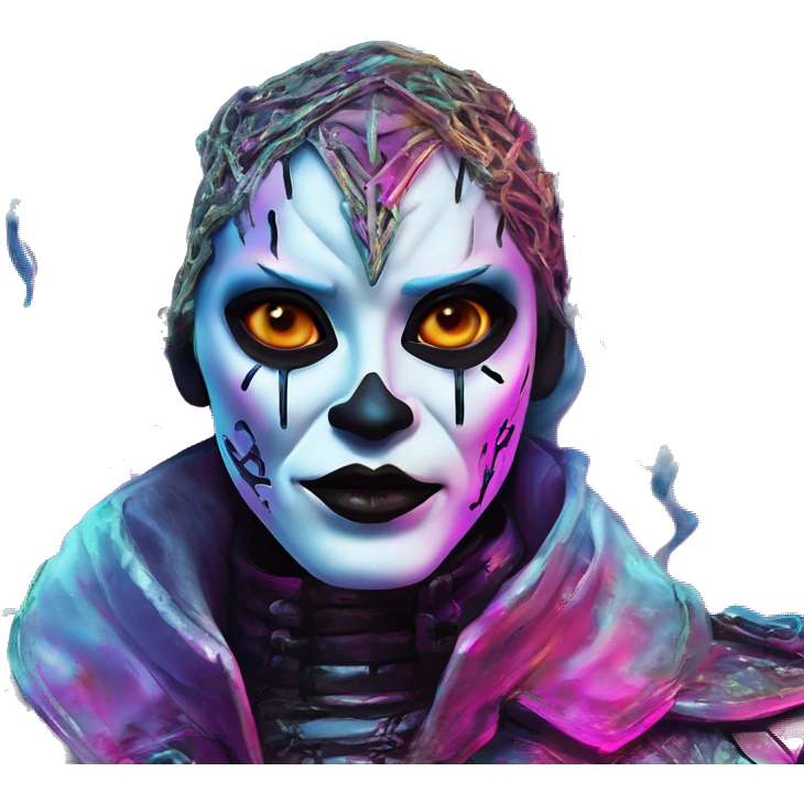 Synthwave Bond in Lordi style, oil paint, epic eyes, intricate lips, exquisite pose, beautiful, desirable, logical emoji