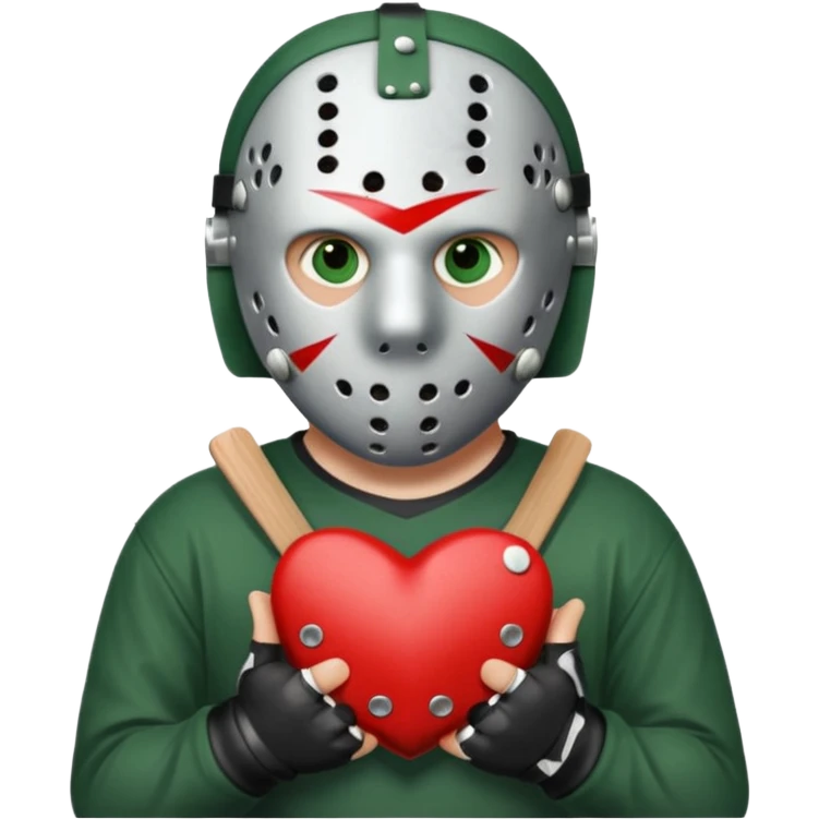 a cartoon image of Jason Voorhees, looking cute, with his hands clasped in front of him, at a sideways angle, looks like he is in love emoji