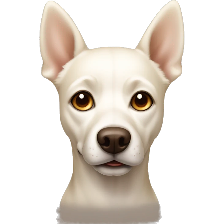 cream white colored dog, pointy ears, brown eyes, light brown nose emoji