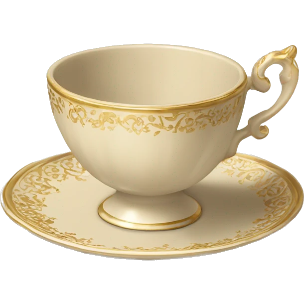 beige regency tea cup on a little saucer with gold  patterns emoji