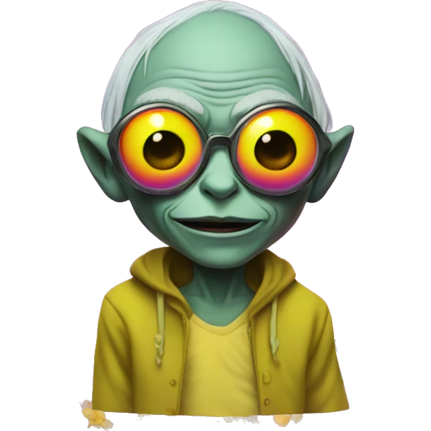gollum dressed for an edm concert, heart shaped sunglasses, flowery, neon colors emoji
