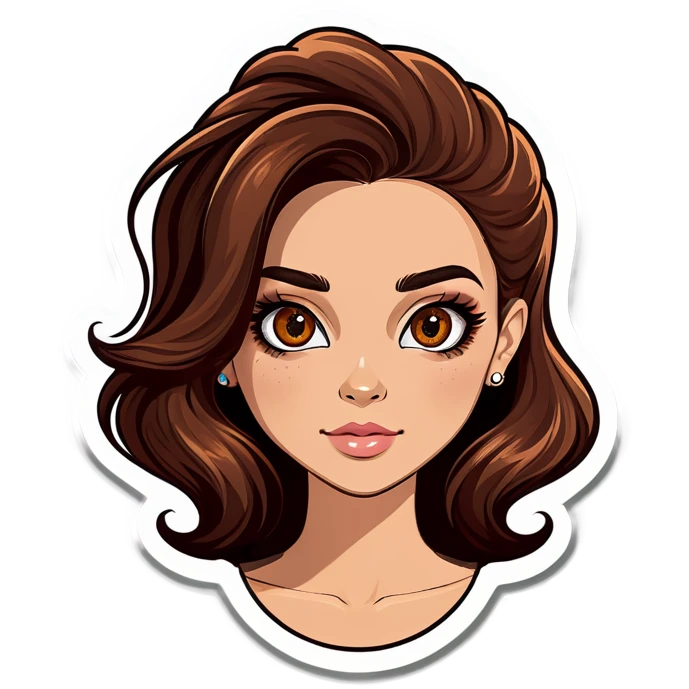 Una chica con piel blanca y pelo ondulado de color castaño y ojos marrones emoji