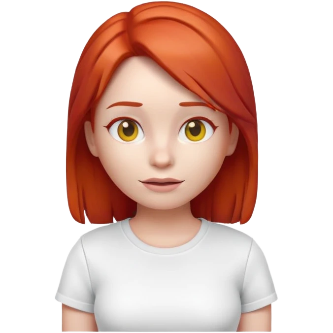 3D emoji of a girl with red hair, white skin and white t-shirt  emoji