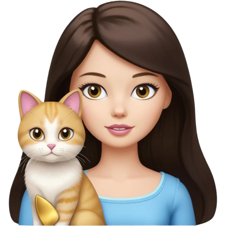 White Barbie girl dark brown long hair with British gold cat emoji