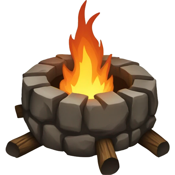 Design an emoji of the bonfire inspired by the game Dark Souls. The bonfire should resemble a medieval-style fire pit surrounded by flickering flames  and the dark, epic atmosphere characteristic of the game emoji