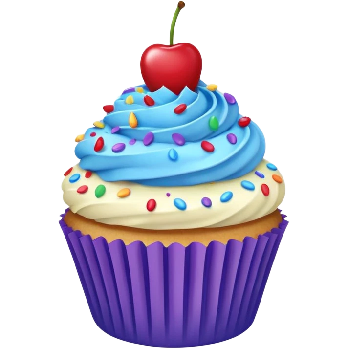 Cartoon Cupcake: blue cream, purple paper, sprinkles with cherry on top  emoji