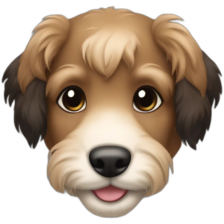 bouvier fawn brown and black puppy face very long hair smiling emoji