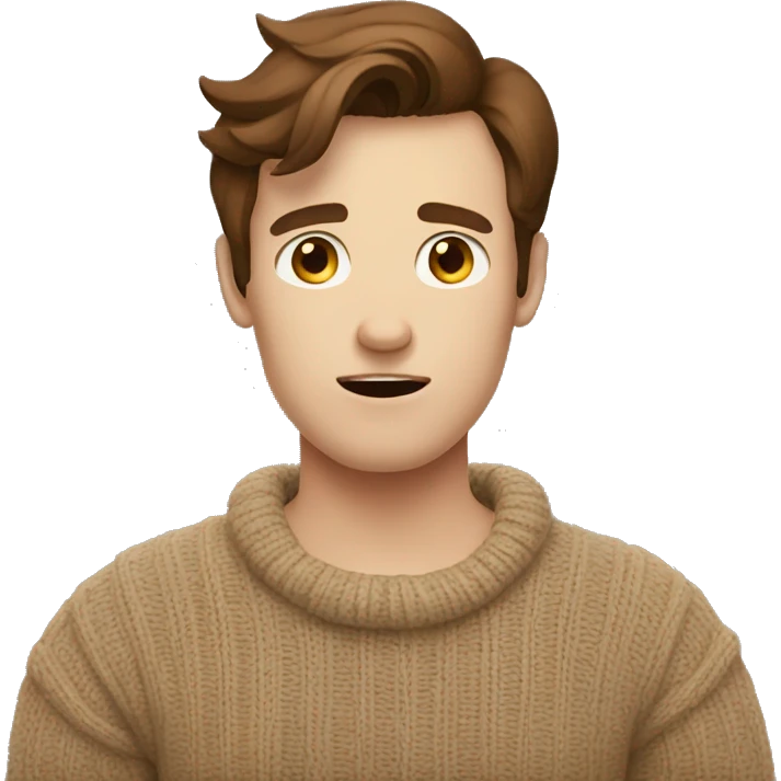 only one big shrugging confusion thinkative emoji men with brown hair, pale skin and a brown sweater emoji