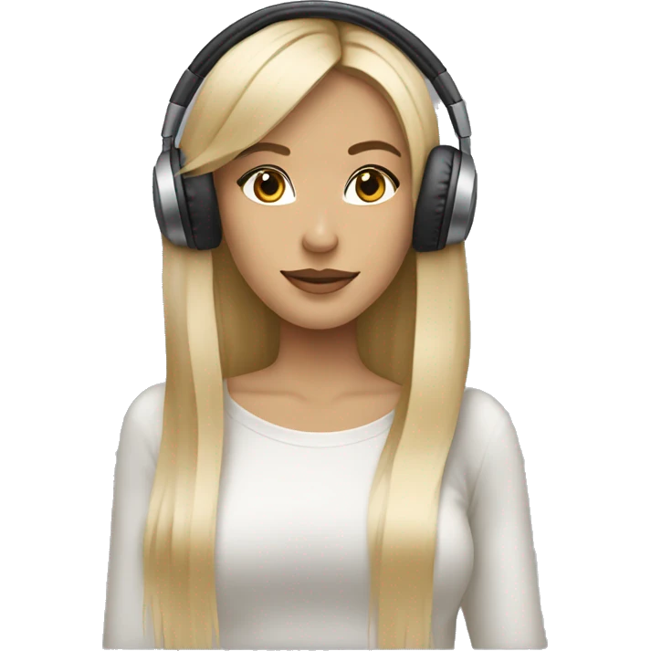 blonde dj girl straight hair with beige headphones emoji