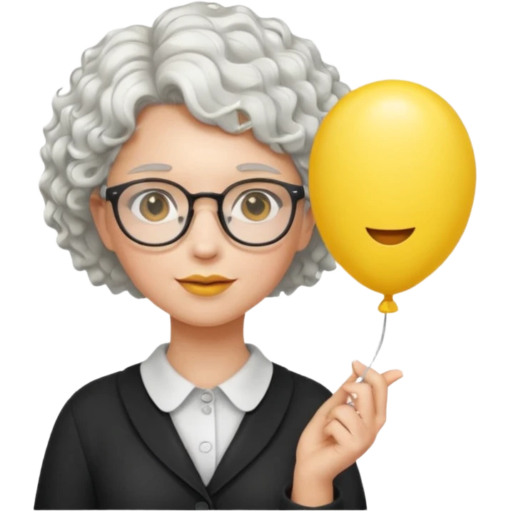 woman with short curly white hair and wearing glasses, holding yellow balloon emoji