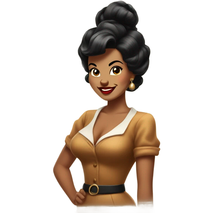pin-up brown woman with black hair victory rolls style emoji